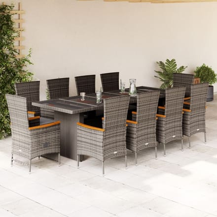 vidaXL - 11-delige - Tuinset - met - kussens - poly - rattan - grijs