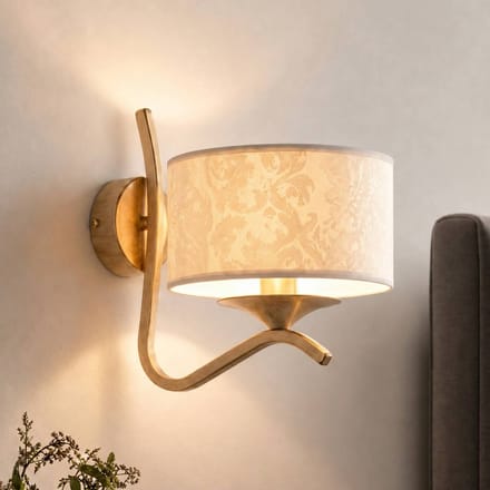 Jupiter Wandlamp Kaszmir Ecrie, goud/beige, staal, textiel, E27