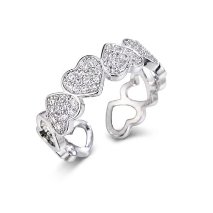 Zilverkleurige ring dames aanschuifring open ring hart ring transparante steentjes verstelbare vriendschapsring minimalistische statement ring sieraden