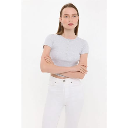 Knopjes Korte Mouwen Ronde Hals T-Shirt