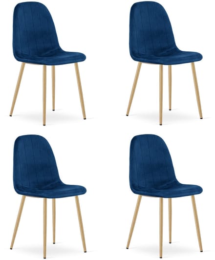 Set van 4 eetkamerstoelen PADVA – Fluweel donkerblauw – Eiken metalen poten – Modern design