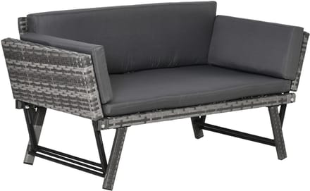 Outsunny-Rattansofa-Stahl, PE-Rattan, Polyester-129L x 63B x 67H cm-Grau