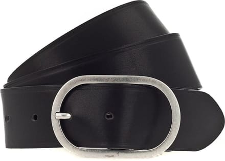 b.belt Leren Riem Lorena Silver Belt W75 Schwarz Zwart