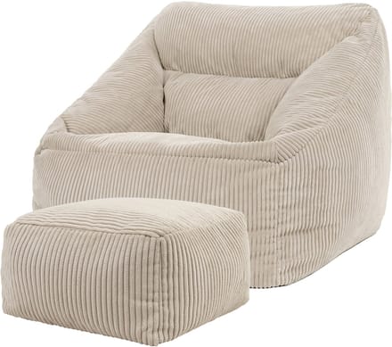 icon - Natalia XL Zitzak Fauteuil met Poef - Ribfluweel - Beige