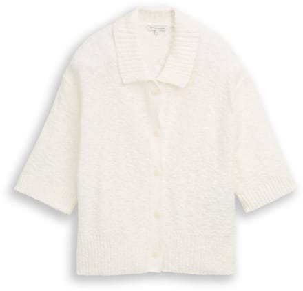 Tom Tailor - Losvallend bouclé vest met kraag - Maat M - Whisper White