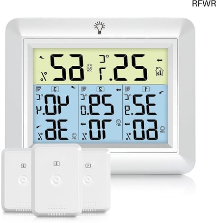 RFWR® Draadloze thermometer met 3 buitensensoren en groot LCD-display