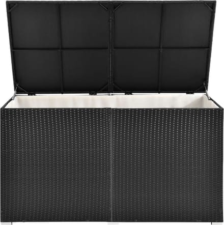 Polyrotan opbergbox kussenbox Ikaria 950 ltr Zwart met deksel en binnenzeil