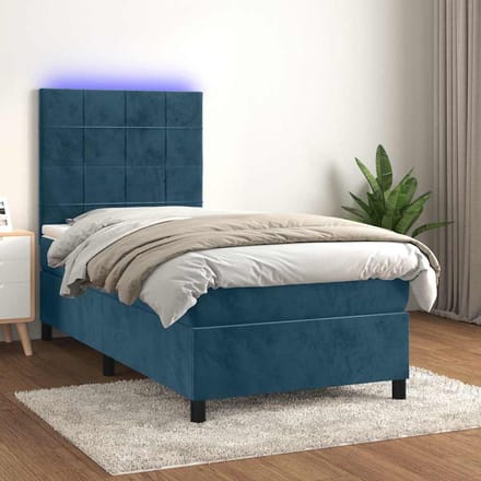 vidaXL - Boxspring - met - matras - en - LED - fluweel - donkerblauw - 90x200 - cm