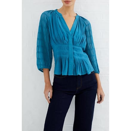 French Connection Cora Pleated Smock Top Blue Größe: XS | Blusen Outlet | Damen | Blau