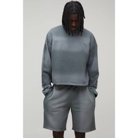 Gekrompen Paneel Wash Sweatshirt Kort Trainingspak | Light Grey | Size Medium