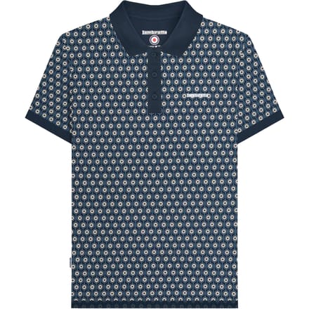 Lambretta Heren Rondel Geometrisch Groot & Lang Poloshirt (Marine / Zilver)