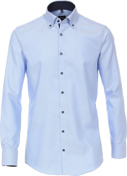VENTI modern fit overhemd - dobby - blauw - Strijkvriendelijk - Boordmaat: 44