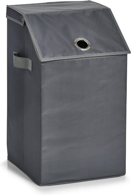 Zeller Wasmand - antraciet - met deksel - polyester - 34 x 34 x 60 cm - Wasgoedmanden