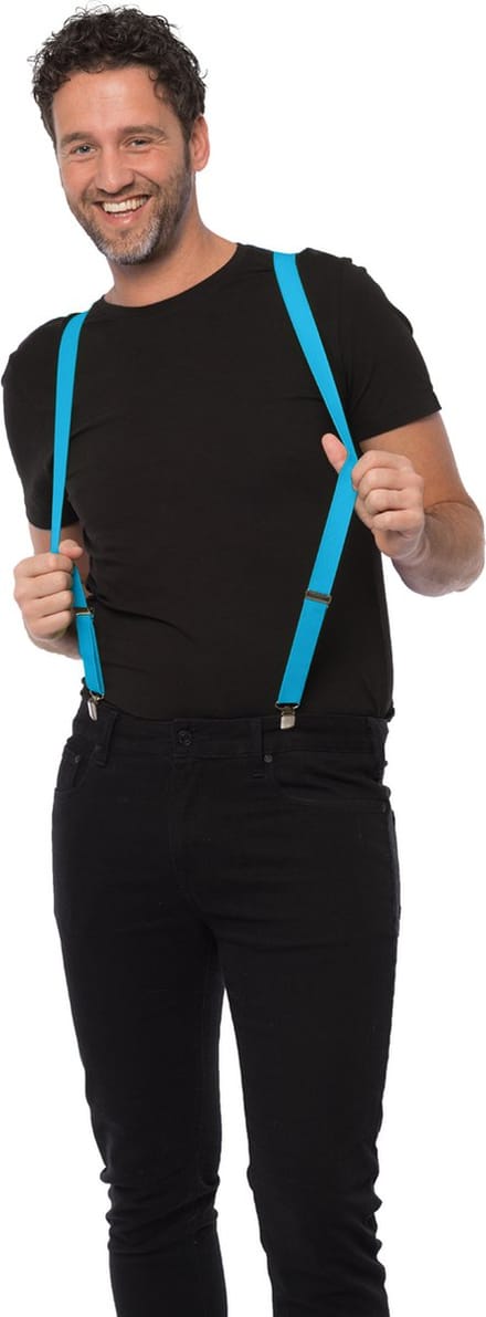 Partychimp Bretels Turquoise Carnavalskleding Heren Carnaval Accessoires - 3 cm Breed - Turquoise - Polyester