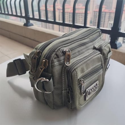 Stijlvolle multi-laags rits heuptas, canvas retro basic borsttas schoudertas legergroene kleur