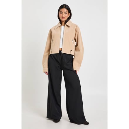 boohoo Dames Geweven Elastische Taille Trekkoord Wijde Pijpen Broek | Zwart | Maat: 34