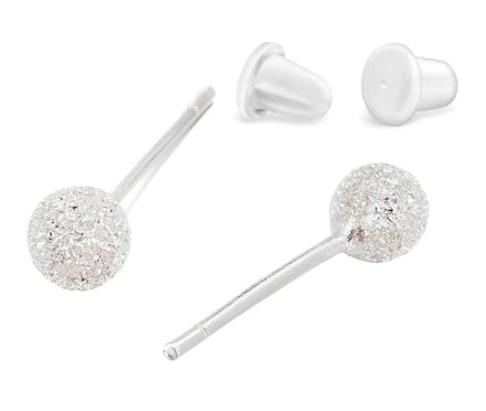 Zilveren dames oorknopjes 4mm bolletje met glinsterende structuur