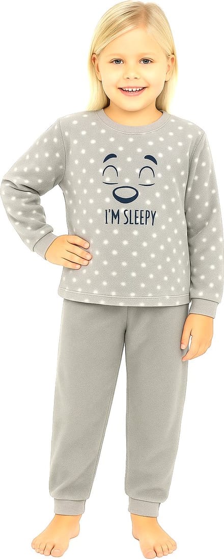 Cocodream - Meisjes Pyjama - Fleece - Sleepy - Grey - Maat 116