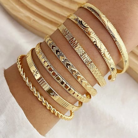 Joboly Armbanden Set 7-delig - Goudkleurig - Bangle Armband 18 cm - Dames