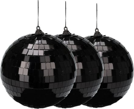 Christmas Decoration discobal kerstbal - 3x - zwart -12 cm -kunststof
