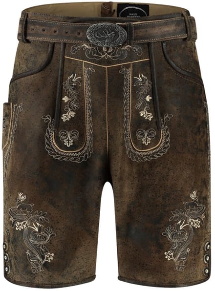 Oktoberfest Lederhose met Riem - Kort - Antik Bruin- Maat 44