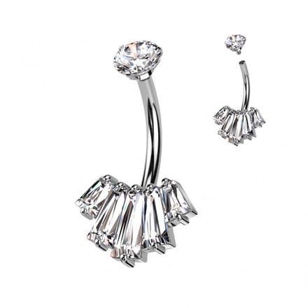 Piercing PVD 5 Baguette CZ prong-set Fan - zilver - LMPiercings