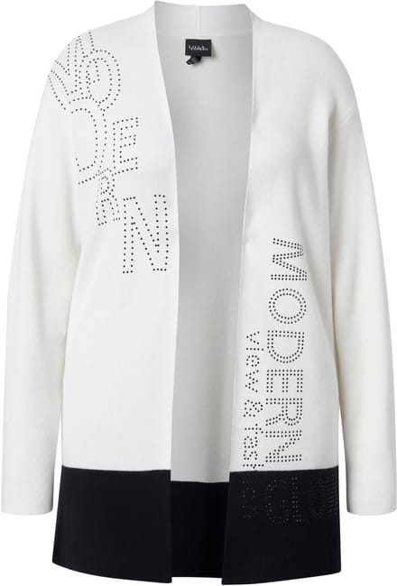 Ulla Popken - Dames - Vest tekstmotief gobletkraag 3/4-mouwen - Off-white - Maat 42+