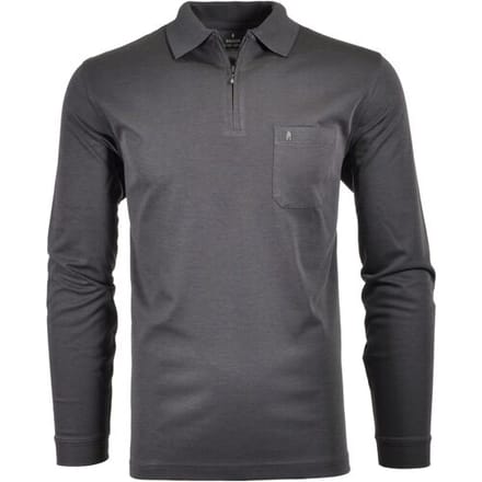 Ragman Zipper Softknit Polo Longsleeve Breast Pocket Antraciet / male