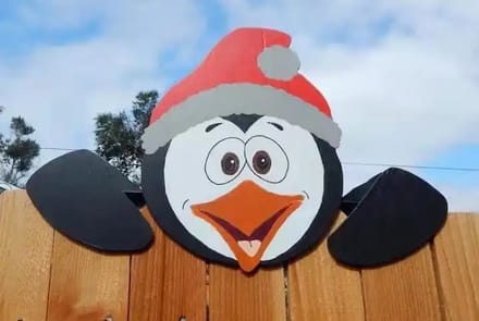Without Lemon - Kerst Decoratie Schutting Peeker - Tuin - Kerst Versiering - Schutting - Hek - 30x40cm - Pinguïn