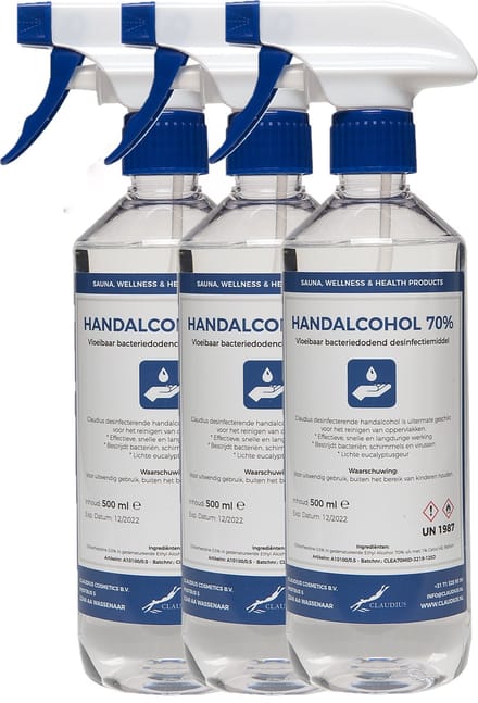 Handalcohol spray 70% - 500 ml met spraykop - set van 3 stuks