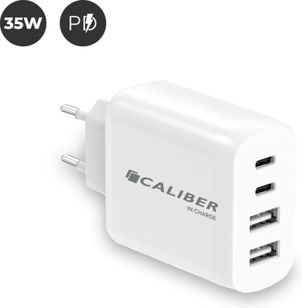 USB C en USB A Adapter - USB C en USB A Snellader - 35 Watt USB C Oplader - 4 poorten - geschikt voor Smartphone & Tablet - Wit (PSP-35W)
