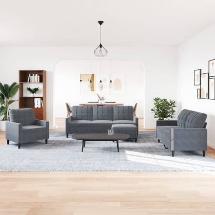 vidaXL - 4-delige - Loungeset - met - kussens - fluweel - donkergrijs
