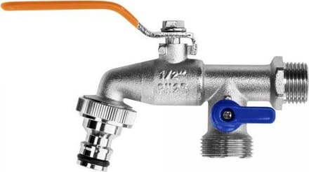 Bradas Kogelkraan/Buitenkraan – 1/2" Inlaat x 2× 3/4" Uitlaat – Met Snelkoppeling