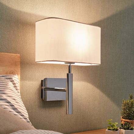 Lucande - Wandlamp - 1licht - Stof, metaal - H: 37 cm - E27 - wit, chroom