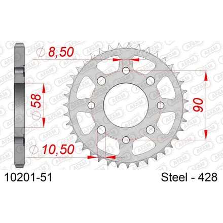 Stalen tandwiel Afam 428 51 dents