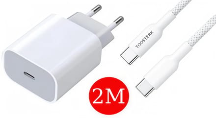 TOOSTERK USB-C naar USB-C-kabel 2 meter – Snel opladen & data Met krachtige 20W USB-C-wandlader | Geschikt voor Apple