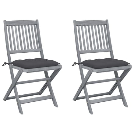 vidaXL - Set - van - 2 - klapstoelen - met - kussens, - gemaakt - van - massief - acaciahout.