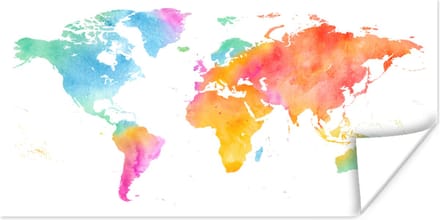 Wereldkaarten - Wereldkaart - Regenboog - Waterverf - 160x80 cm