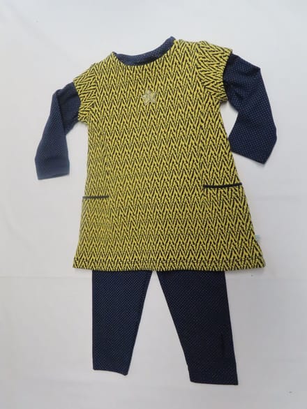 Ensemble - 3 pack - meisje - Jurk+ tshirt lm en legging - Geel , marine - 9 maand 74