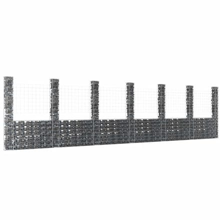 vidaXL - Schanskorf - U-vormig - met - 7 - palen - 740x20x200 - cm - ijzer