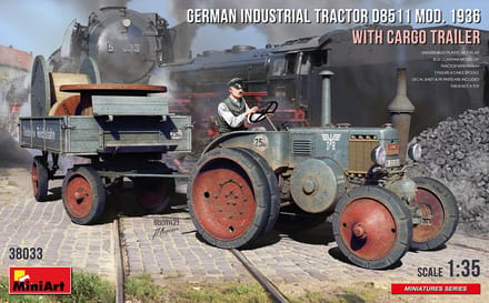 MiniArt Modelbouwpakket Landbouwvoertuigen - 38033 German Tractor D8511 Mod. 1936 w/Cargo Trailer Plastic - 1:35 - Modelbouw