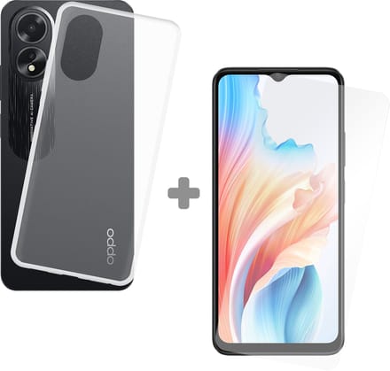 Cazy soft TPU Hoesje + Tempered Glas Screenprotector geschikt voor Oppo A38 4G / A18 4G - Transparant