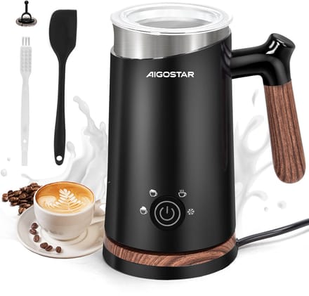 Aigostar Melkopschuimer - melkopschuimer electrisch - 4-in-1 - 130/300 ML - Warm/koud opschuimen - Verwarmen - Zwart/RVS