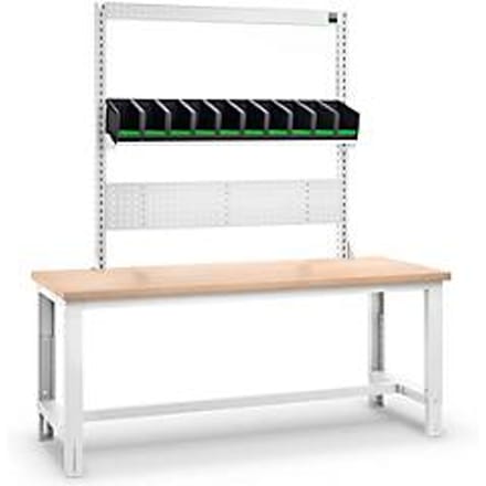 Bott cubio system werkbank, met montageframe, laden, beuken multiplexplaat, tot 800 kg, B 2000 x D 750 mm, lichtgrijs