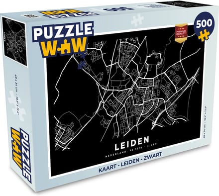 Puzzel Kaart - Leiden - Zwart - Legpuzzel - Puzzel 500 stukjes
