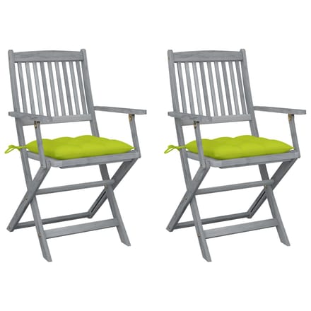 vidaXL - Set - van - 2 - klapstoelen - met - kussens, - gemaakt - van - massief - acaciahout.