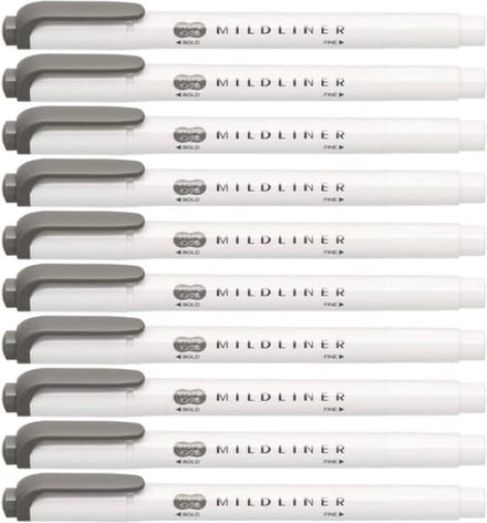 Zebra Mildliner Double-Sided Highlighter - Fine / Bold – Mild Dark Gray Set van 10 + een Luxe Zipperbag - WKT7-MDGR