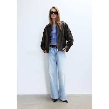 Stradivarius Oversized leren jas  Zwart S