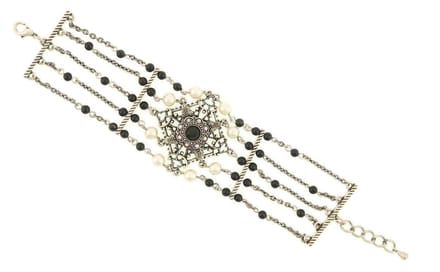 Behave - Armband zilverkleur zwart wit - Klassiek chic - 20 cm