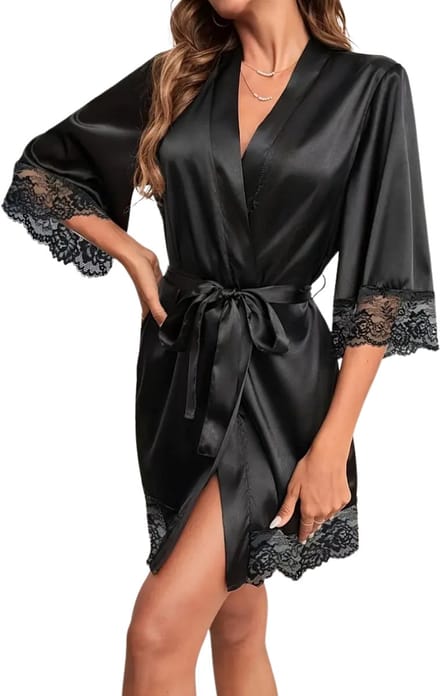 Livano Satijnen Badjas Dames - Kimono - Kamerjas - Satijn - Ochtendjas - Pyjama - Maat M